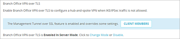 Screen shot of a message on the BOVPN over TLS Server page